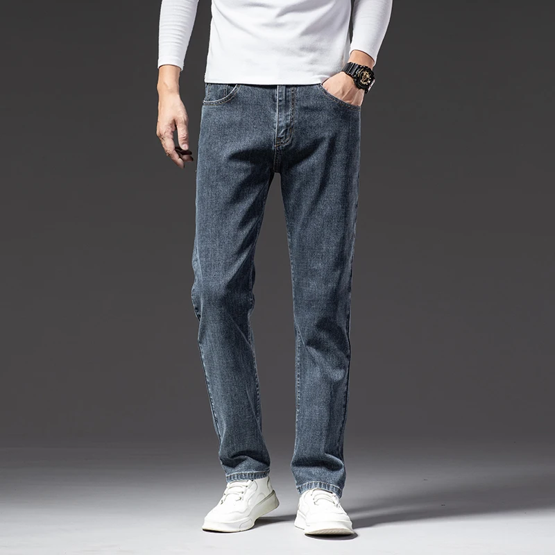 

Mens Jeans Business Regular Straight Full Lenght Jean Casual Denim Trousers Elasticity Stretch Fabric Pant LY802