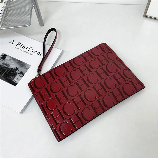 2021 New Luxury Brand CH Clutch Unisex High-quality CH Letter Pattern Clutch luxury envelope leather business clutch purse Two red
