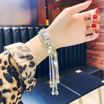 

Fashion Full Rhinestone Bracelet For Women 2020 Shiny Long Tassel Crystal Bracelets & Bangles Jewelry Gifts