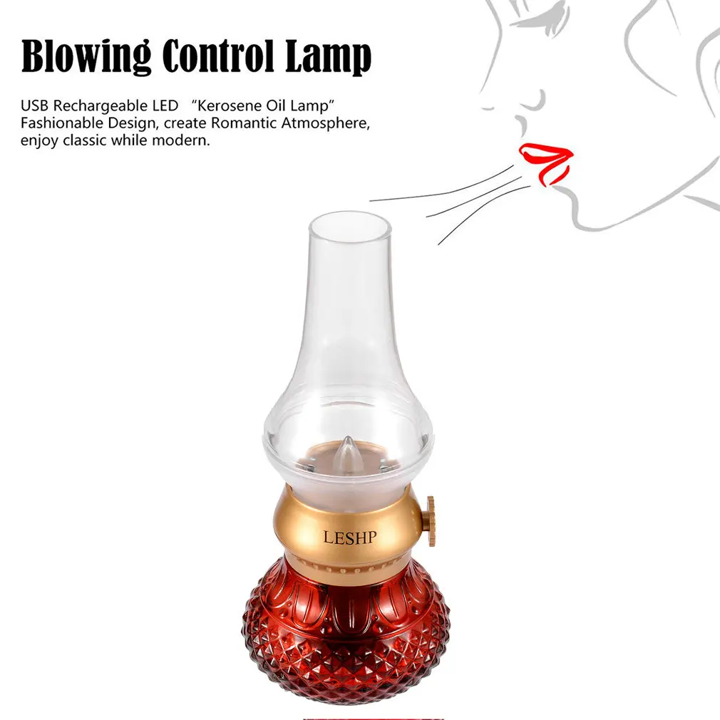 Retro Blow USB Rechargeable Blowing Control Adjustable Brightness LED Nightlight Table Lamp for Indoor& Outdoor