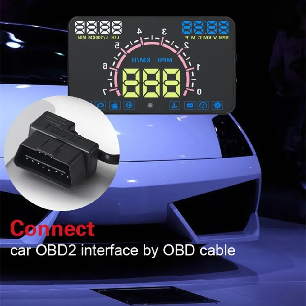5.8-Inch OBD II Universal Hud Head Up Display Windshield Projector Hud Projector OBD2 EUOBD Car Driving Speed Meter