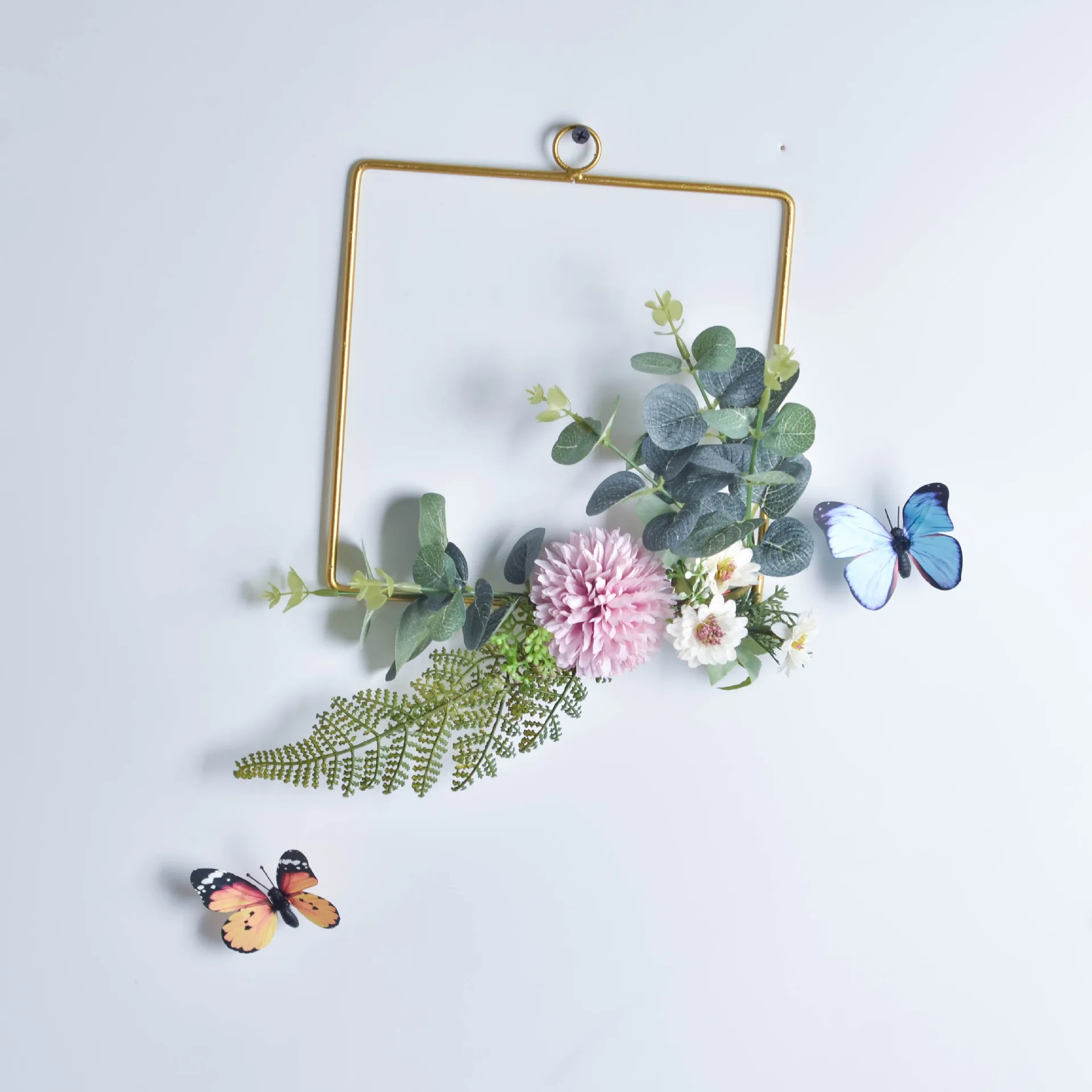 Cilected Floral Hoop Wreath Geometric Wire Round Triangle Square Hoop Frame Of Artificial Flower For Wedding Backdrop Wall Decor - Цвет: A081R08