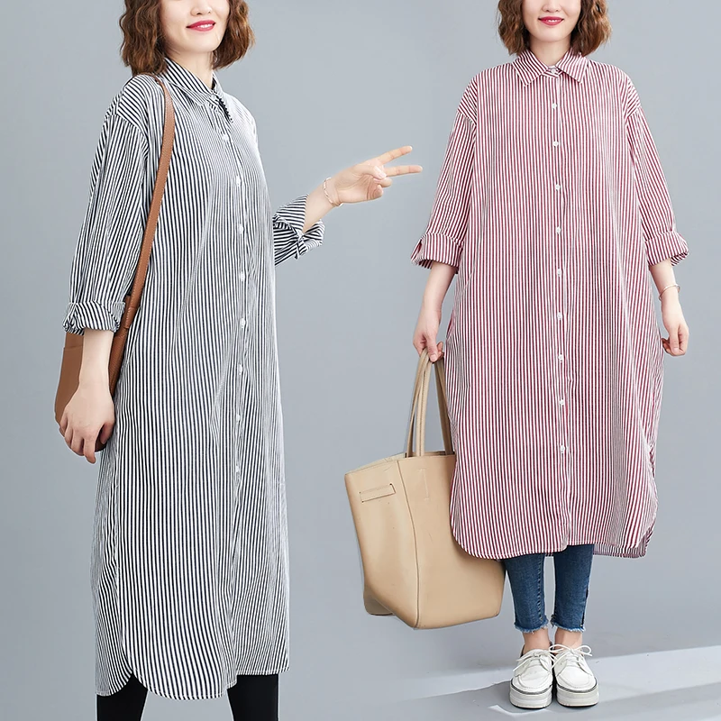 COIGARSAM Full Sleeve Shirt Womens tops New Spring Striped Loose Women shirts Red Black And White 7212 | Женская одежда