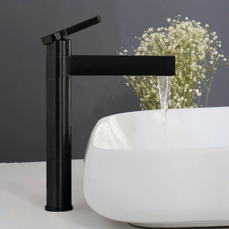 Black-Tall Матовый золотой латунный кран для ванной комнаты, смеситель для холодной и горячей воды, черный/золотой/хром/розовое золото - Цвет: Black-Tall