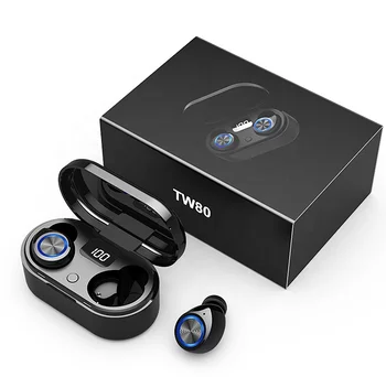 

Newest Display Products tw80 TWS Earbuds V5.0 Stereo Mini Wireless BT Earphone With Charger Case led power