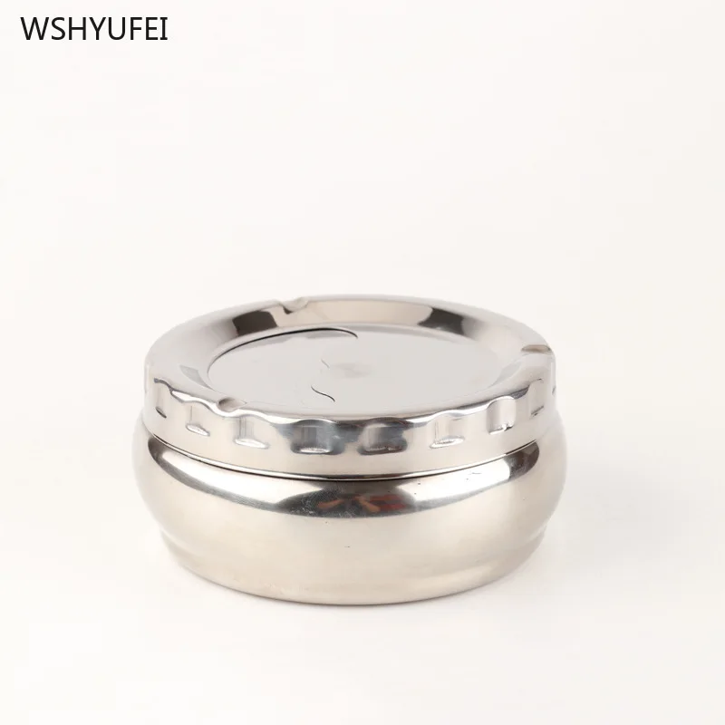 1Pcs New arrival stainless steel net face round pocket ashtray with lid portable metal ashtray with key ring pocket ashtray