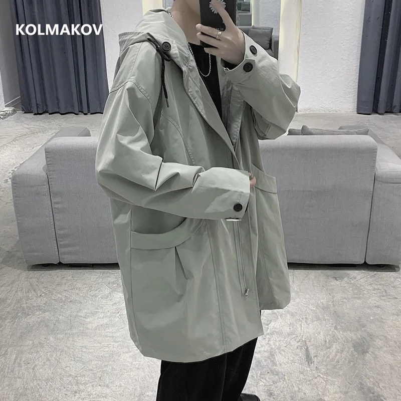 Gabardina con capucha para hombre, chaquetas de alta calidad, abrigo clásico para jóvenes, de talla grande M-3XL, novedad primavera 2021