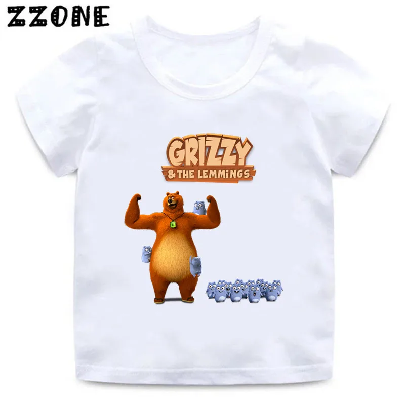 Cute Grizzly Bear And Lemming Cartoon Funny Kids T-Shirt Baby Boys T shirt Summer Casual Children Tops Girls Clothes,HKP5426