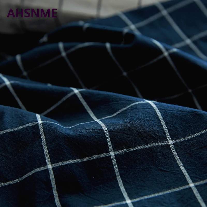 Dark Blue Plaid AHSNME темно-синий плед хлопковое постельное белье супер мягкие parure де горит Открытая Летняя обувь простой водой натяжная простыня 150/200/180/200 см - Цвет: Dark Blue Plaid