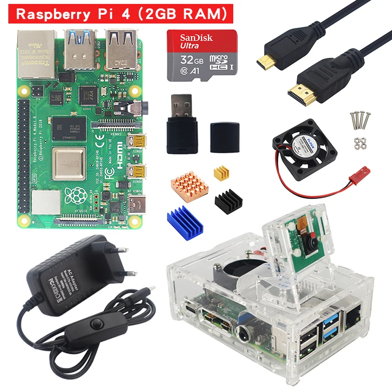 Комплект 2 Raspberry Pi 4 стартовый комплект 1 г 2 г 4 г ram плата с акриловым чехол 5MP камера 3A блок питания теплоотвод для Raspberry Pi 4 Модель B - Комплект: Комплект 2