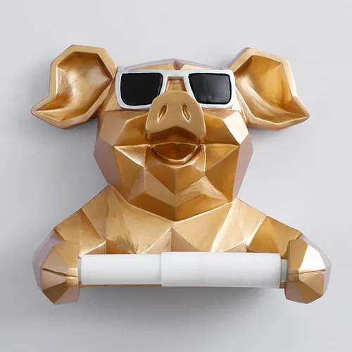 Gold Pig Скандинавский череп животное скульптура подвеска тканевая поддержка для ванной стены украшение дома пленка коробка поддержка настенная бумага держатель для полотенец - Цвет: Gold Pig