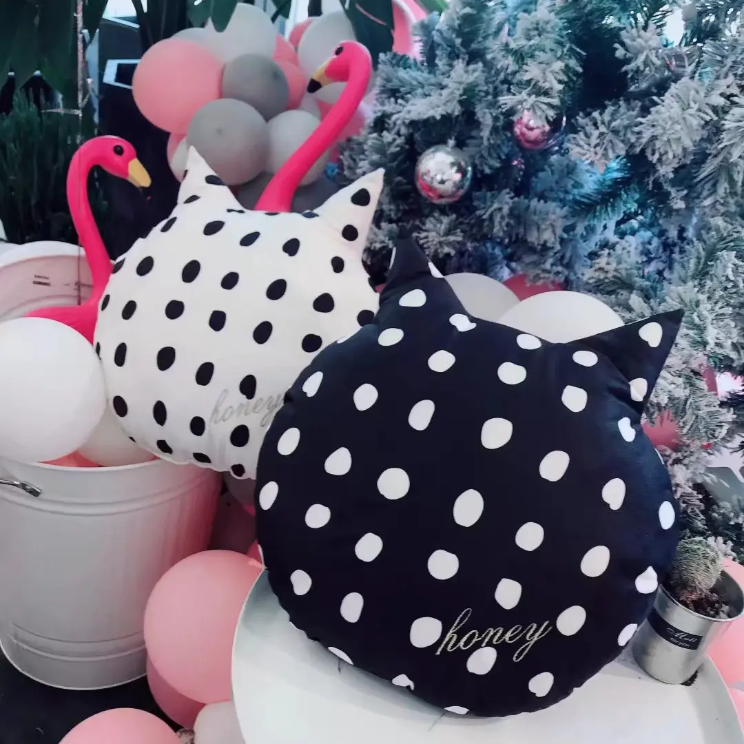 Стиль милый Кот золотой черный и белый Polkadot кошка вниз хлопок подушки пары кошка подушка