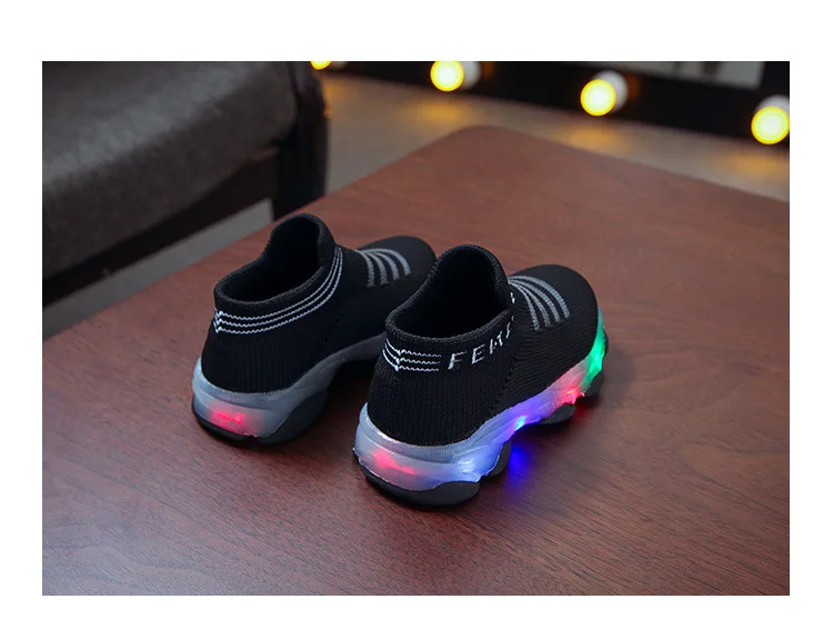 Kids Sneakers Children Baby Girls Boys Letter Mesh Led Luminous Socks Sport Run Sneakers Shoes Sapato Infantil Light Up Shoes