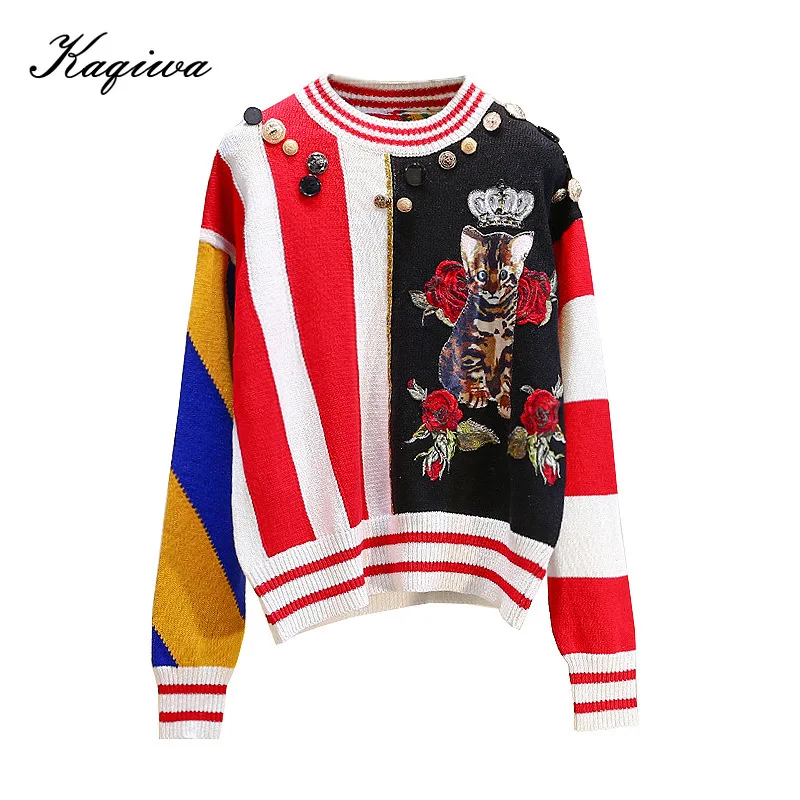 Женский свитер Осень-зима 2020 новый вязаный пуловер в стиле ретро с вышитыми