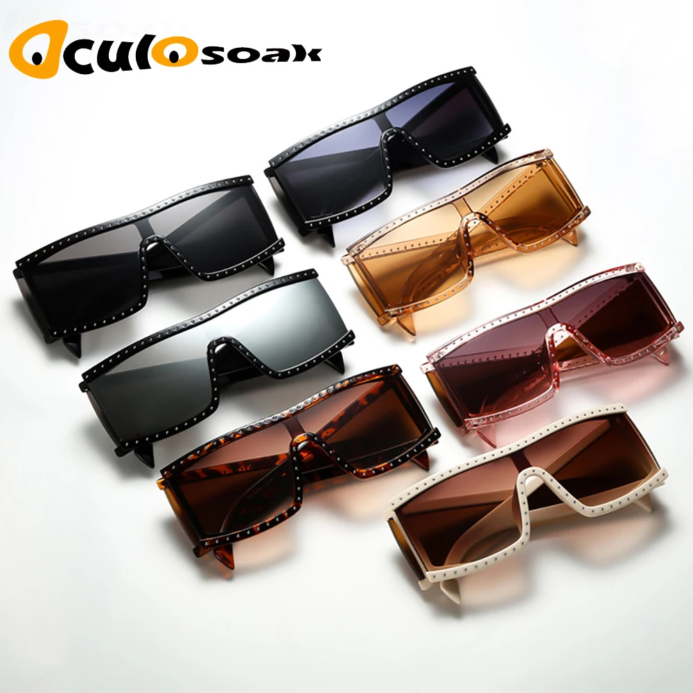 

2019 Oversize Square Sunglasses Women Fashion Flat Top Gradient Glasses Men Personality steel ball punk sunglasses