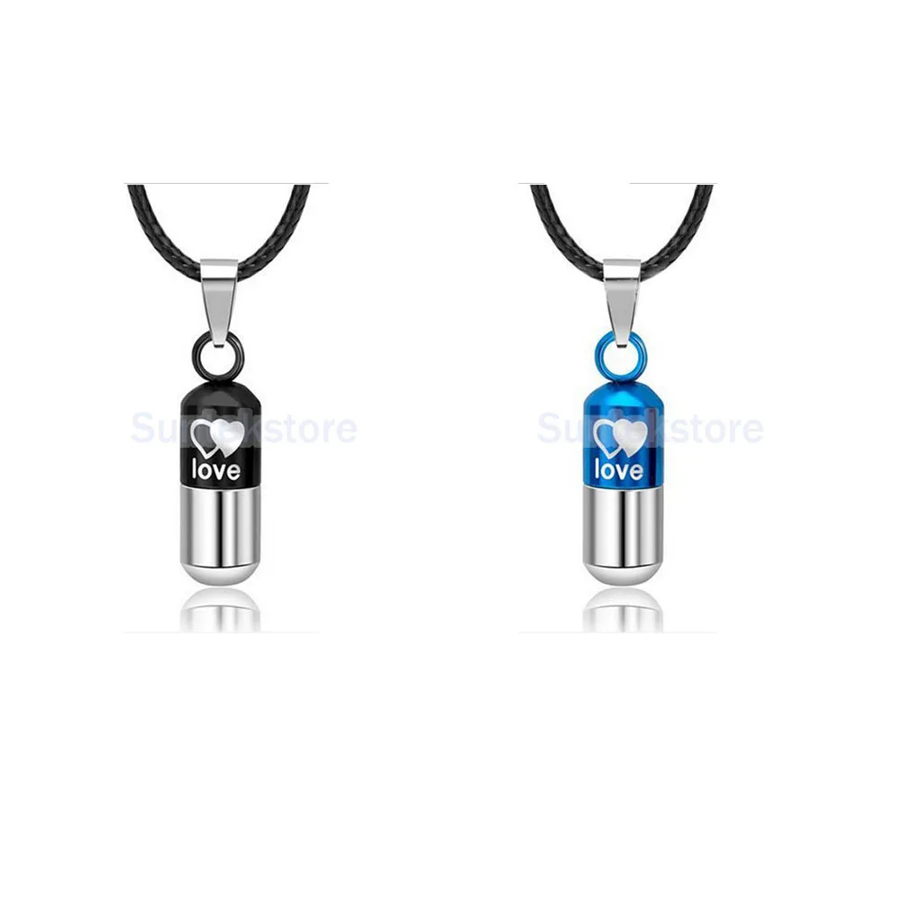 Double Hearts Stainless Openable Pill Capsule Urn Tablet Medic Pendant Necklace