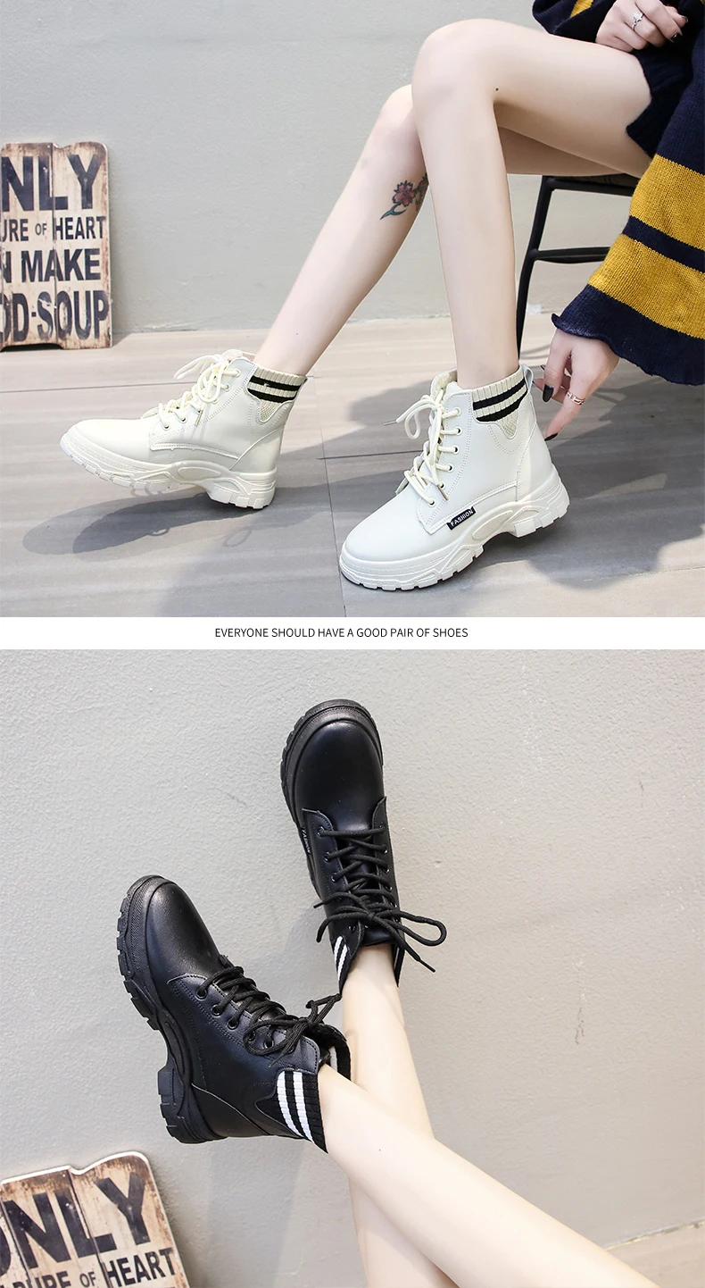 Rock Shoes Woman Low Heels booties White Mid-Calf Boots Round Toe Boots-women Booties Ladies Lace Up Luxury Designer Martins Sho