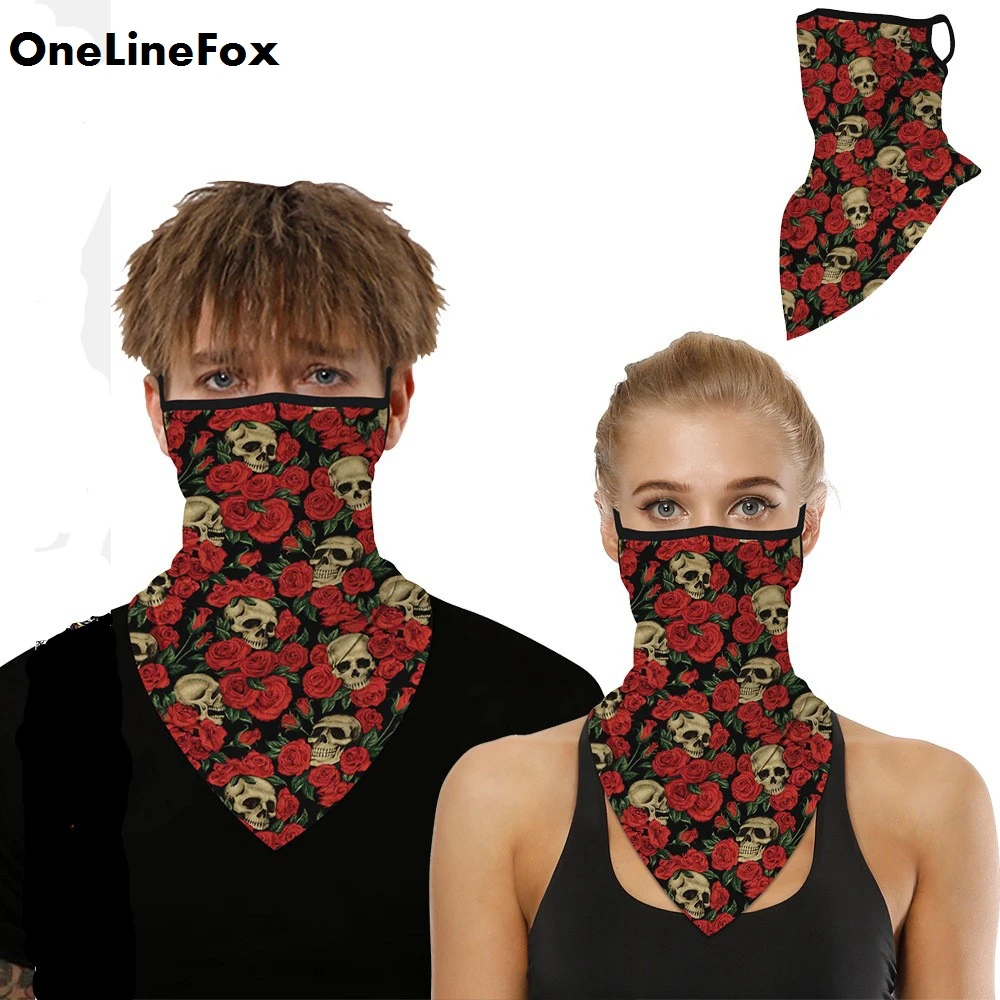 

OneLineFox Skull Flower Leopard Triangle Bandana Multi-function Face Neck Balaclava Outdoor Seamless Facemask Windproof Scarf