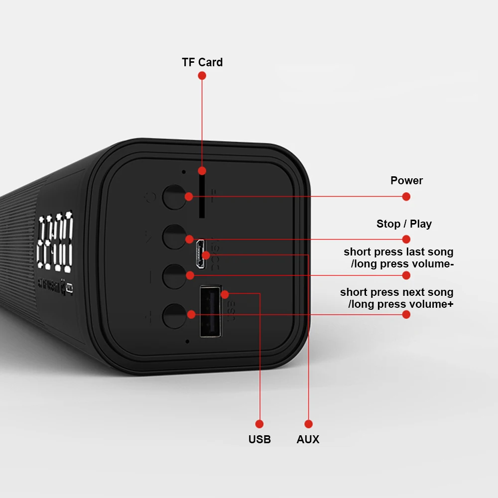 Portable 10W Wireless Bluetooth Speaker Soundbar Stereo Subwoofer Loudspeaker AUX Speakers Hand-free with HD Microphones