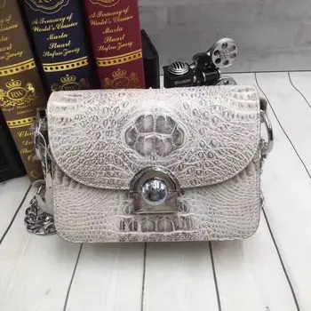

Chic Designer Authentic Crocodile Skin Lady Mini Purse Genuine alligator Leather Silver Chain Strap Women's Small Shoulder Bag