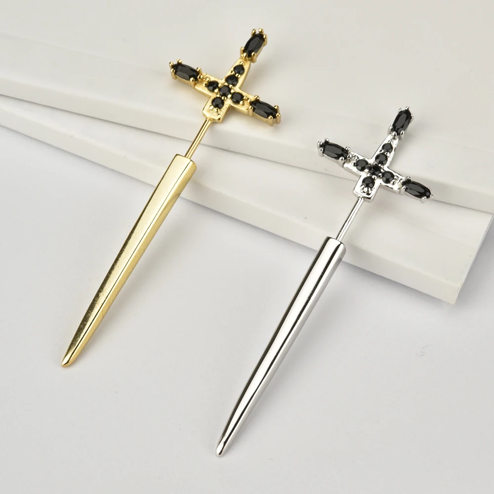 ANDYWEN 925 Sterling Silver Slay Black Gold Gagger Single Long Earring France Women Fashion Crystal CZ Luxury 2020 Jewelry