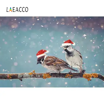 

Laeacco Winter Snow Christmas Festivals Funny Birds Branch Home Decor Scenic Photographic Background Photo Backdrop Photostudio