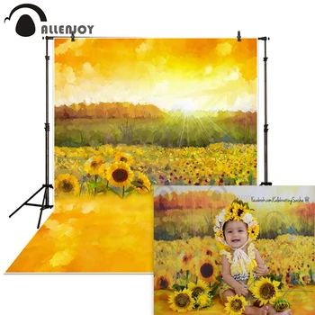 

Allenjoy sunflower backdrop photography Oil painting field yellow baby shower children Flower background photo studio photocall