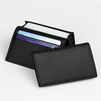 

New Men Black Genuine Leather Credit Card ID Business Cards Holder Wallet Case Expandable Black Leather Card Holders