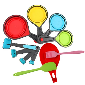 

11PCSFoldable Measuring Cup Silicone Kitchenware Cooking Utensils Heat Resistant Kitchen Non-Stick Cooking Utensils Baking Tools
