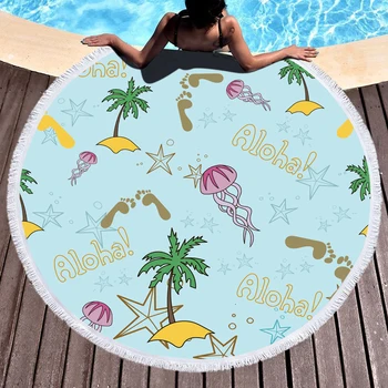 

Jellyfish Coconut Tree Beach Towels Kids Girl Shawl Fringe Microfiber Round Fabric Bath Towels For Living Room Home Decor