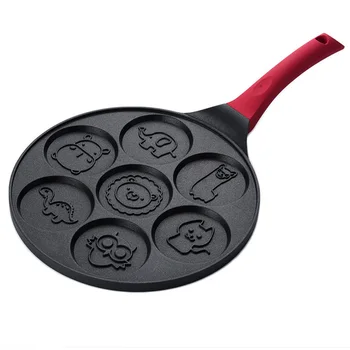 

Pancake Pan Ergonomic Design Frying Animal Mold Silicone Handle Cartoon 7 Holes Flat Base Mini Portable Home Kitchen Non Stick
