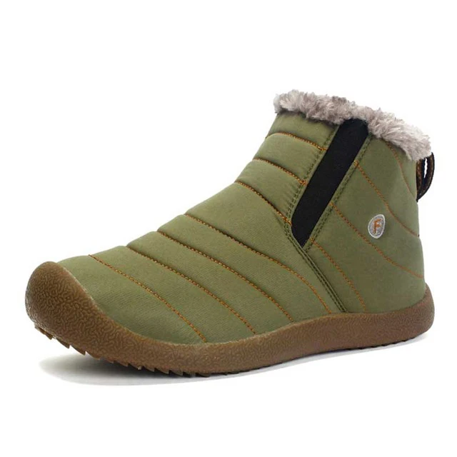 khaki green CEYANEAOwinter/женские ботинки водонепроницаемые короткие плюшевые ботильоны для снежной погоды, большие размеры, Женская нескользящая обувь на плоской подошве 35-45E2197 - Цвет: khaki green