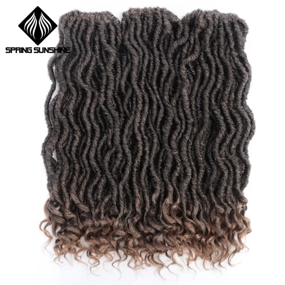 Весна солнце богиня Faux locs Curly 16 дюймов крючком косы мягкие натуральные черные