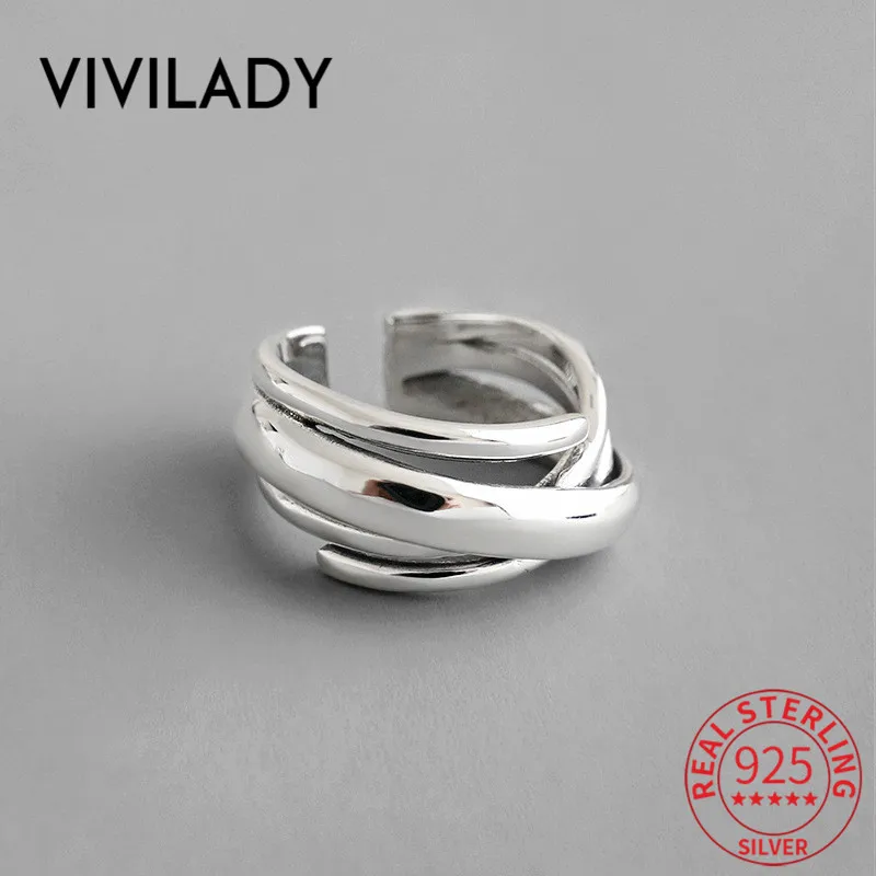 VIVILADY, в стиле панк, 925 пробы, Silve, многослойная обмотка, нерегулярные, открытые, регулируемые, для женщин, очаровательные кольца, для женщин, хорошее ювелирное изделие
