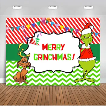 

Neoback Grinch Christmas Backdrop for photography Birthday Party Decorations Dog Red and Green Polka Dots photocall Grinchmas