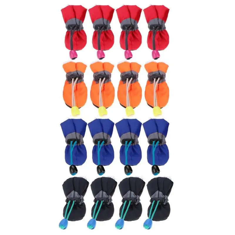 4pcs/set Pet Dog Waterproof Shoes Winter Soft Fleece Anti-slip Dog Boots