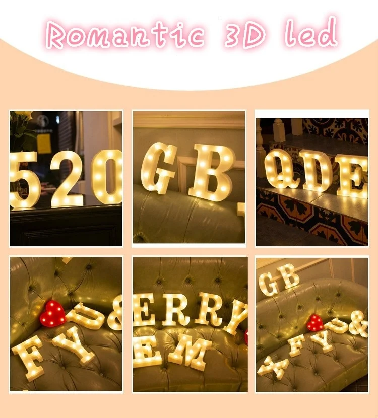 Рождество Свадьба Романтический 3D 26 букв алфавит и номер Вечерние огни Светодиодный настенная лампа в помещение подвесной ночной Светильник рождественские огни