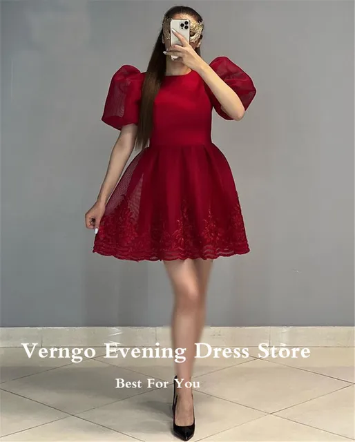 Verngo Black Red Short Prom Dresses Modest O Neck Short Sleeves Gold Lace Applique Mini Party Dress Women 22 Cocktail Dress Prom Dresses Aliexpress