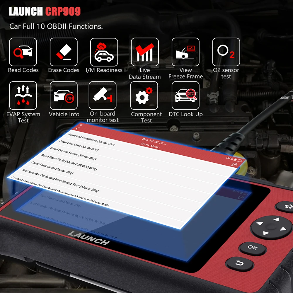 Launch X431 CRP909 полносистемный диагностический инструмент OBD2 сканер 7 дюймов Автомобильный диагностический сканер SRS Airbag сброс ABS TPMS PK MK808