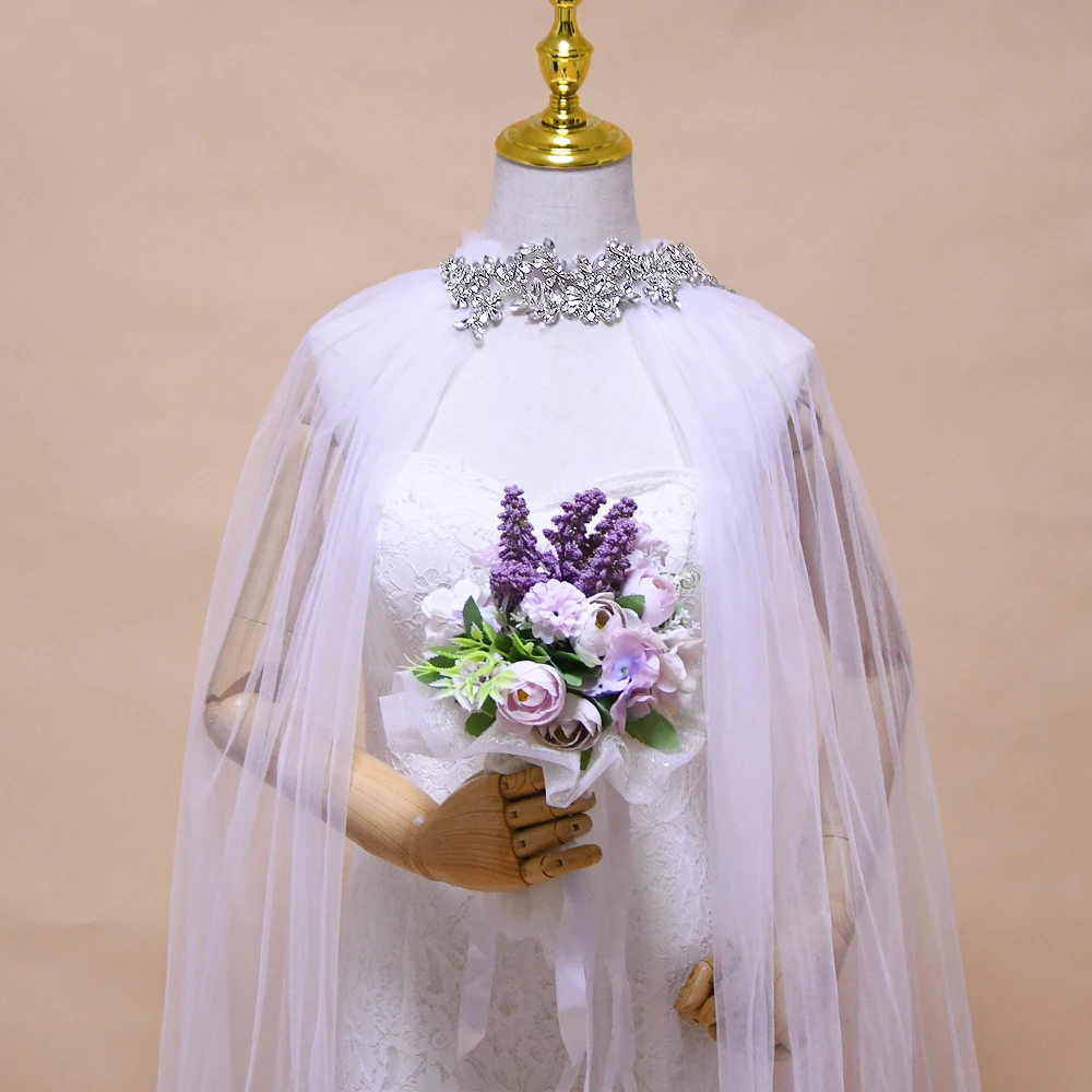 

YouLaPan G22 3M Bridal Cape Cloak Wrap Sparkly Diamond Appliqued Wedding Bolero Shawl with Rhinestones Long Train Party Jacket