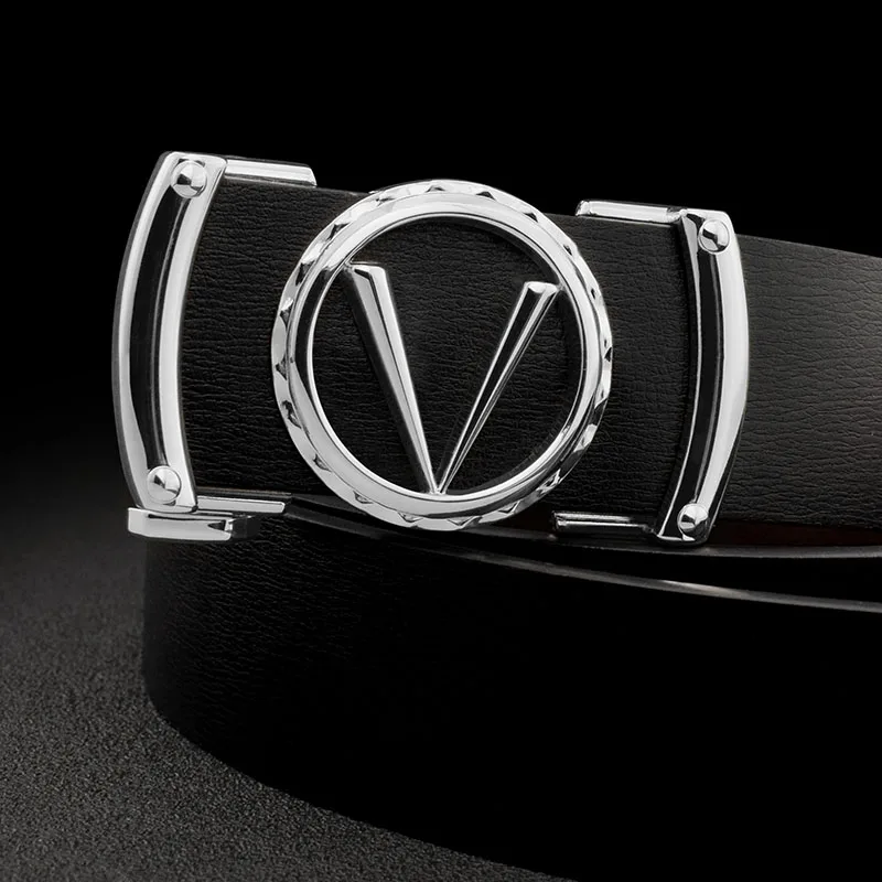 Fashion V letter Black genuine leather designer belts men HighQuality Cowskin Waist Strap Casual Automatic buckle ceinture homme