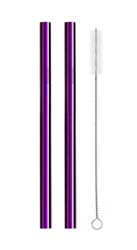 Boba Bubble чай соломинки для смузи многоразовые из нержавеющей стали питьевой металлической соломы разноцветные трубки кисточки мешок Джамбо соломинки - Цвет: Purple-A