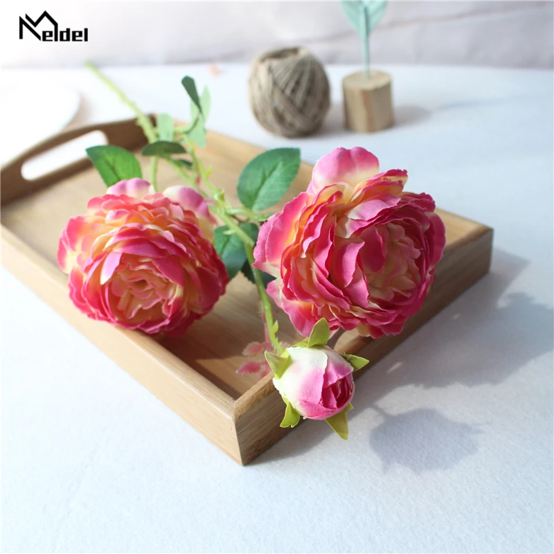 rose red Meldel, искусственный букет роз, искусственный шелк, 3 головки, пион, сделай сам, букет невесты, Цветочная композиция, розовые, для дома, вечерние, свадебные, Декор - Цвет: rose red