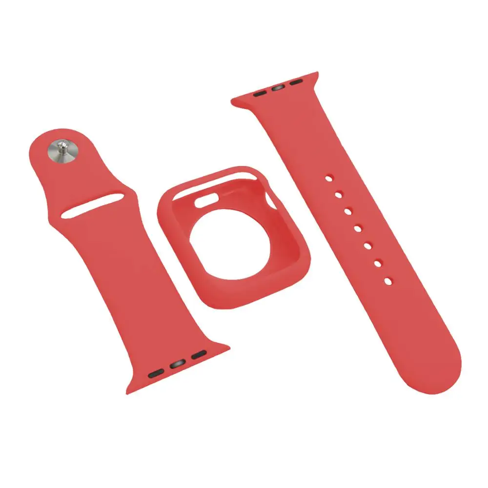 Watermelon powder Защитный чехол и ремешок для apple watch 4, 5, 44 мм, 40 мм, мягкий силиконовый браслет 2 в 1, подходит для iwatch series 3, 2, 1, 42 мм, 38 мм - Цвет: Watermelon powder