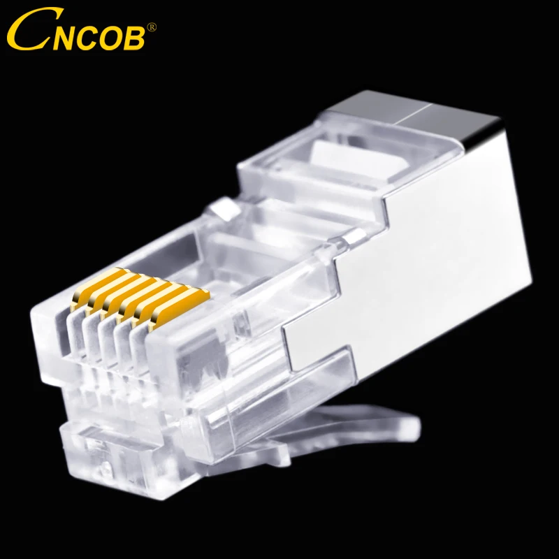 Linha Telefone Conector com Cabeça de Cristal Modular Plug Shield Cobre Shell Corpo Longo Ftp Núcleo Rj11 Rj12 6p6c 50 Pcs - Imagem 5