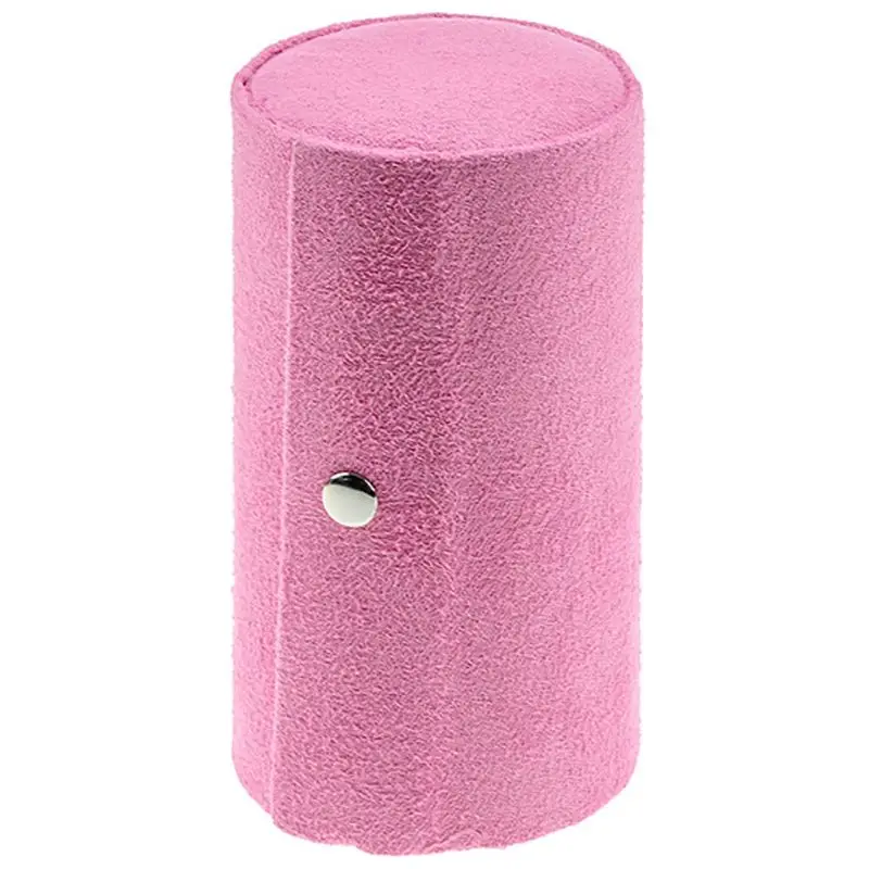 3-Layer Roll-up Snap Velvet Jewelry Box Travel Earring Bracelet Display Storage - Color: Pink
