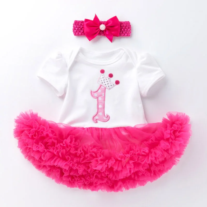 new born baby dress princess lace birthday party dress baby girl baptism dresses headband pink rose newborn tutu dress 1 year