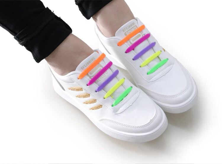 Neue 12 teile/satz elastische Silikon Schnürsenkel praktische modische Männer Frauen faul Hammer Typ Schnürsenkel Turnschuhe keine Krawatte Schnürsenkel – Detail 5