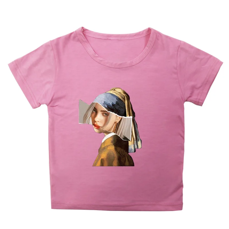 Billie Eilish/детская футболка для детей Летний хлопковый топ с короткими рукавами и принтом для маленьких детей