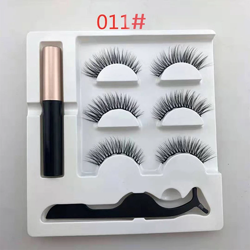 professional 3 Pairs False Eyelashes Set With Tweezer Makeup Kits Magnetic Eyeliner Liquid Thick And Curled Eyeashes